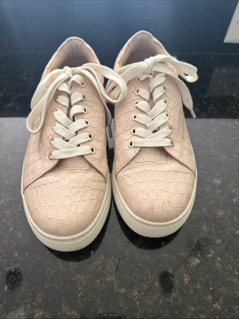 Jack Rogers Blush Croc-Embossed Lace-Up Sneakers